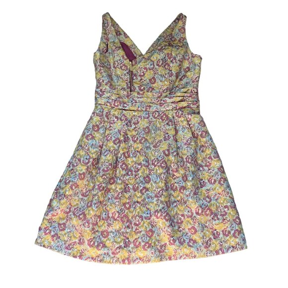 Zac Posen For Target Floral V-Neck Dress Size junior 11 Pink/Yellow Polyester/Co - Picture 8 of 11